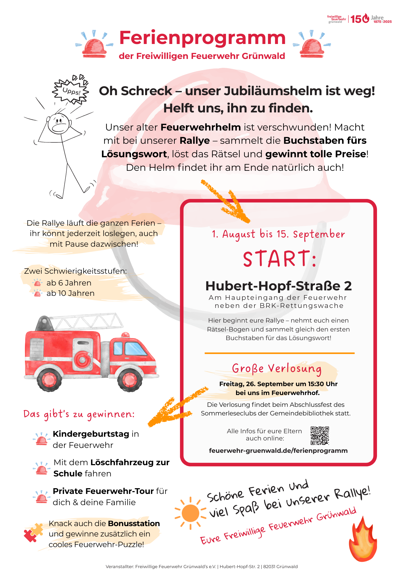 Plakat zur Feuerwehr-Rallye der Freiwilligen Feuerwehr Grünwald
